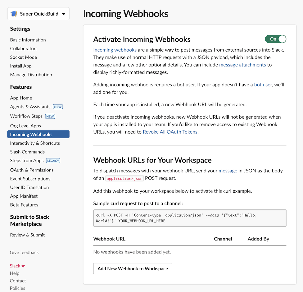 slack app webhooks